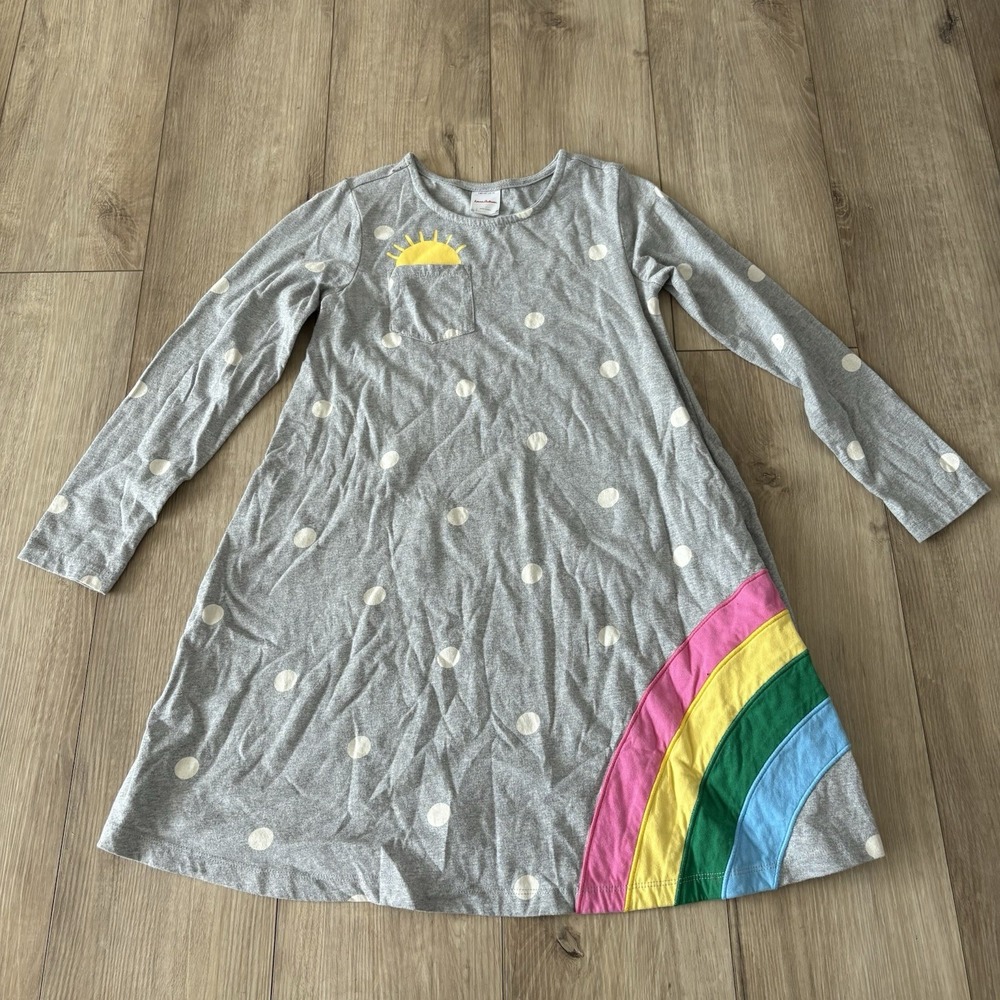 Hanna Andersson Rainbow Dress Long‎ Sleeve Size 140cm 10 Gray Pocket
